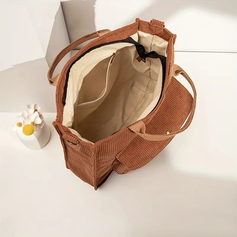Women's Corduroy Shoulder Tote Bag - Stylish Spacious Versatile