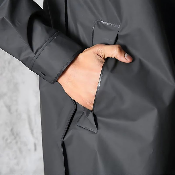 Men’s Raincoat – Waterproof – Hooded – Knee-Length – Button-Up – Lightweight