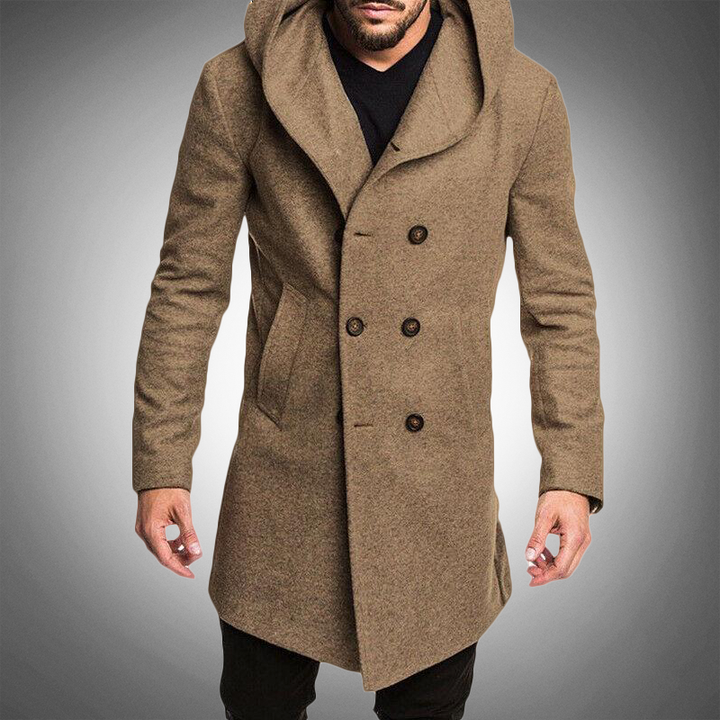 Long hooded trench coat for men