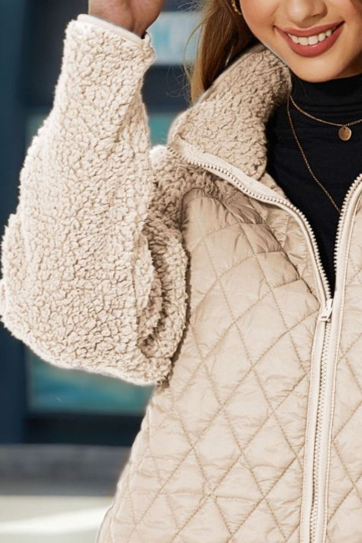 Women's Quilted Jacket - Sherpa Lined - Zip Closure - Warm & Stylish Outerwear