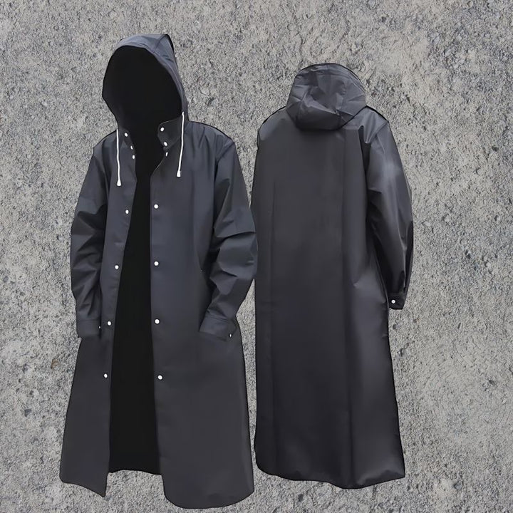 Men’s Raincoat – Waterproof – Hooded – Knee-Length – Button-Up – Lightweight
