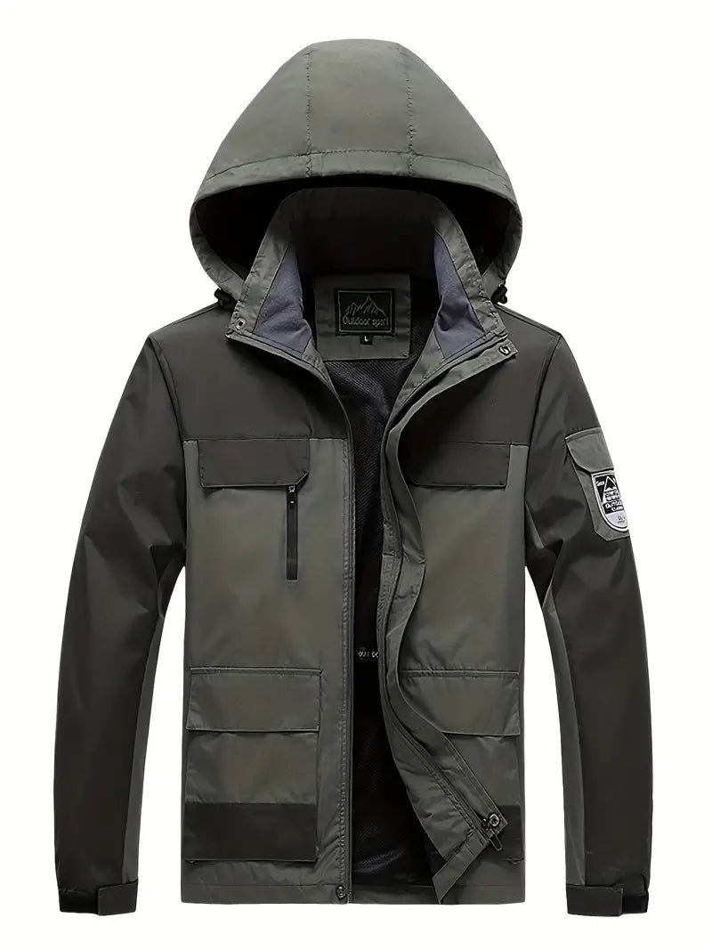 Men's Outdoor Jacket - Waterproof & Windproof - Hooded - Multi-Pocket - Full Zip
