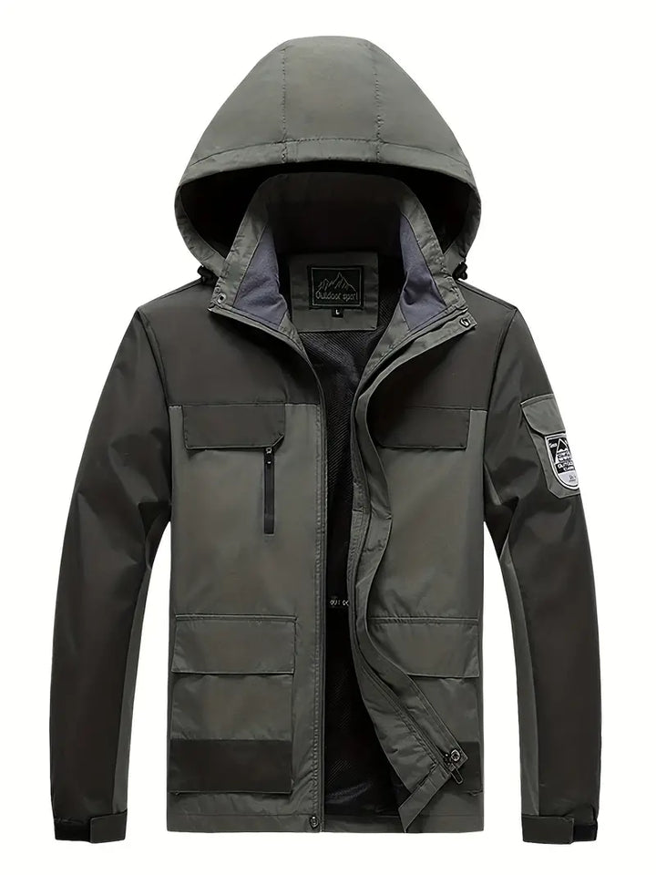 Men's Outdoor Jacket - Waterproof & Windproof - Hooded - Multi-Pocket - Full Zip