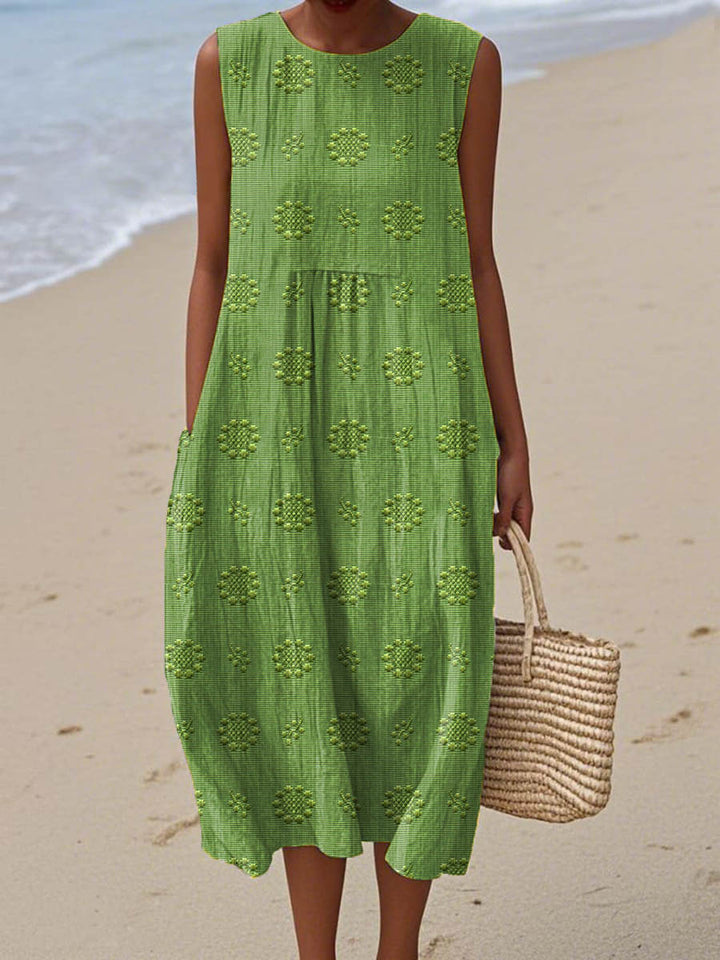 Helen– Elegant sleeveless cotton dress with pockets