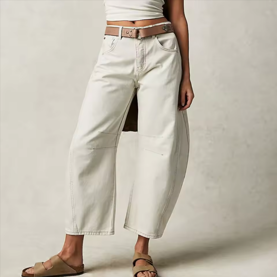 Women’s Barrel-Leg Jeans – Relaxed Fit – Full Length – Animal Print Denim Casual Wear