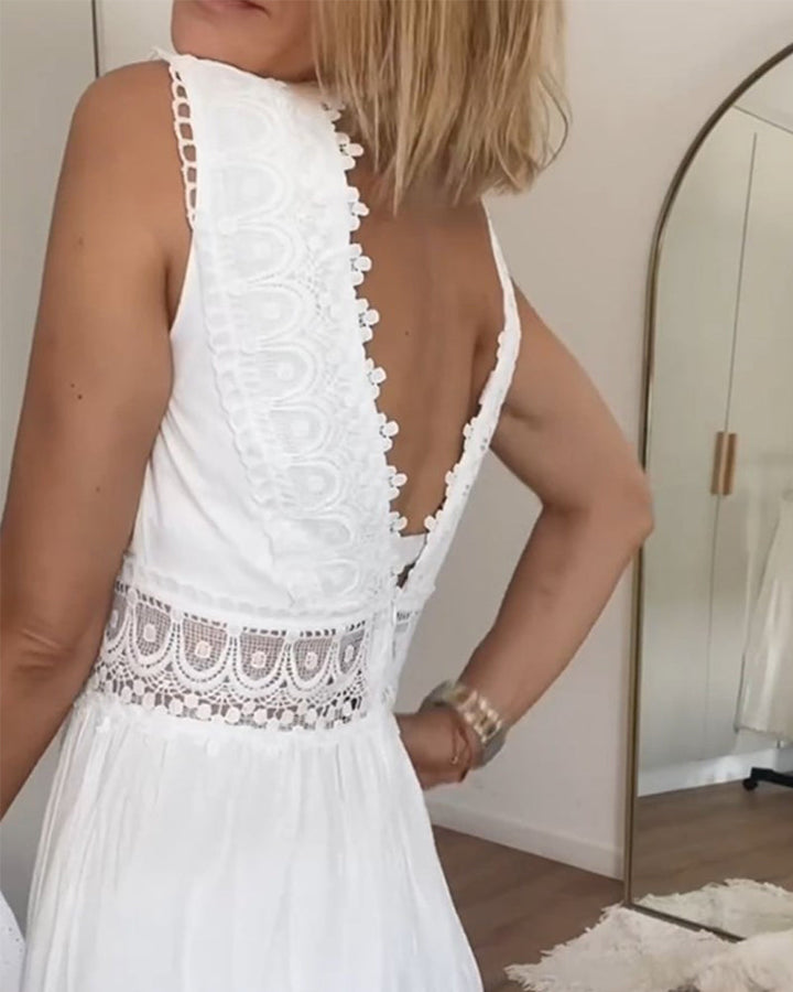 Charlotte | Sleeveless Boho-Style Midi Dress with Lace Details