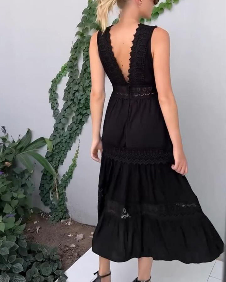 Charlotte | Sleeveless Boho-Style Midi Dress with Lace Details