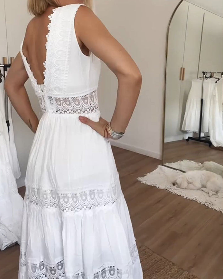 Charlotte | Sleeveless Boho-Style Midi Dress with Lace Details
