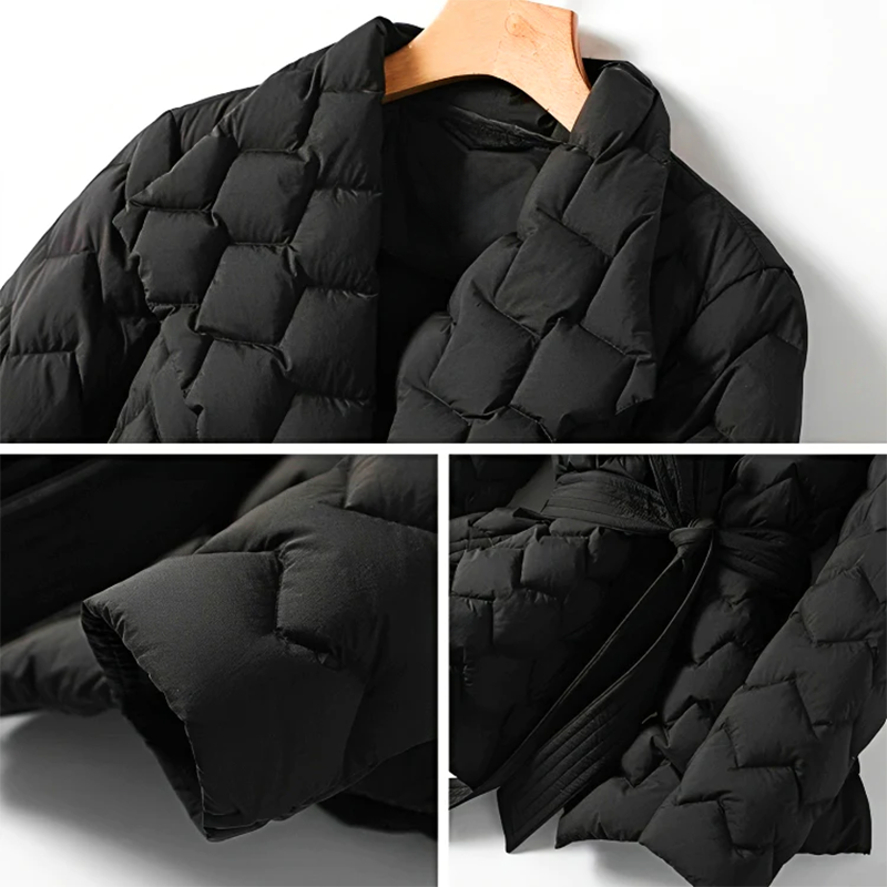 Women's Quilted Jacket - Belted Waist - Tailored Fit - Notched Lapel - Warm & Stylish