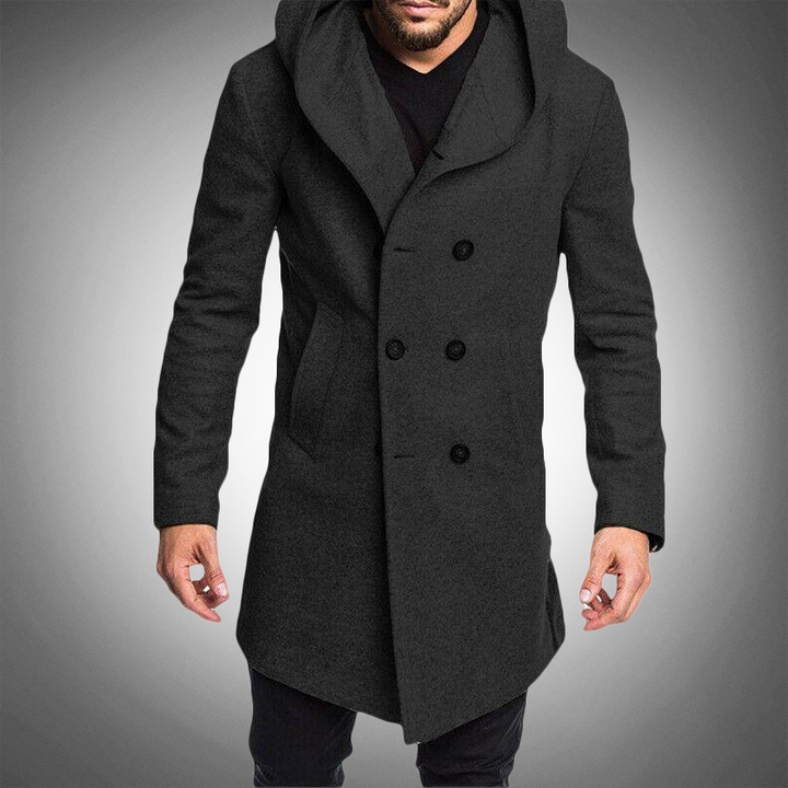 Long hooded trench coat for men