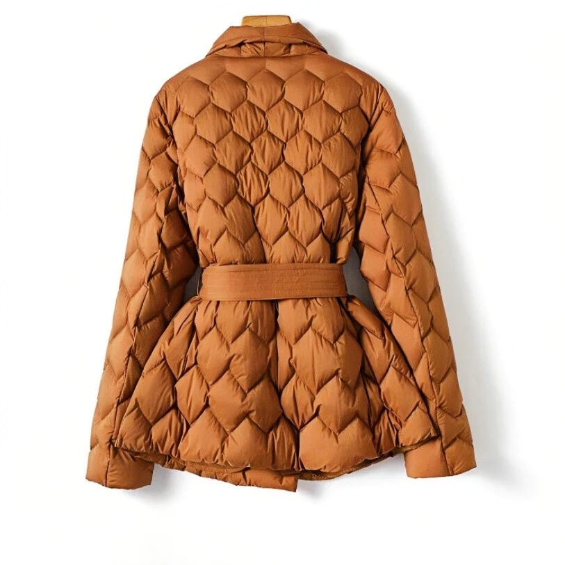 Women's Quilted Jacket - Belted Waist - Tailored Fit - Notched Lapel - Warm & Stylish